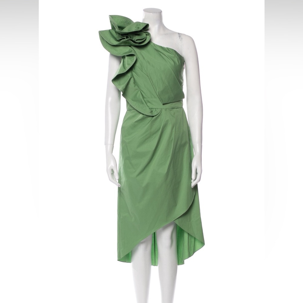 Johanna Ortiz Green One Shoulder Midi Dress